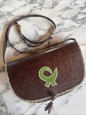 VTG Tribal Leather Serpent Handmade Embroidered Crossbody Purse Bag Boho